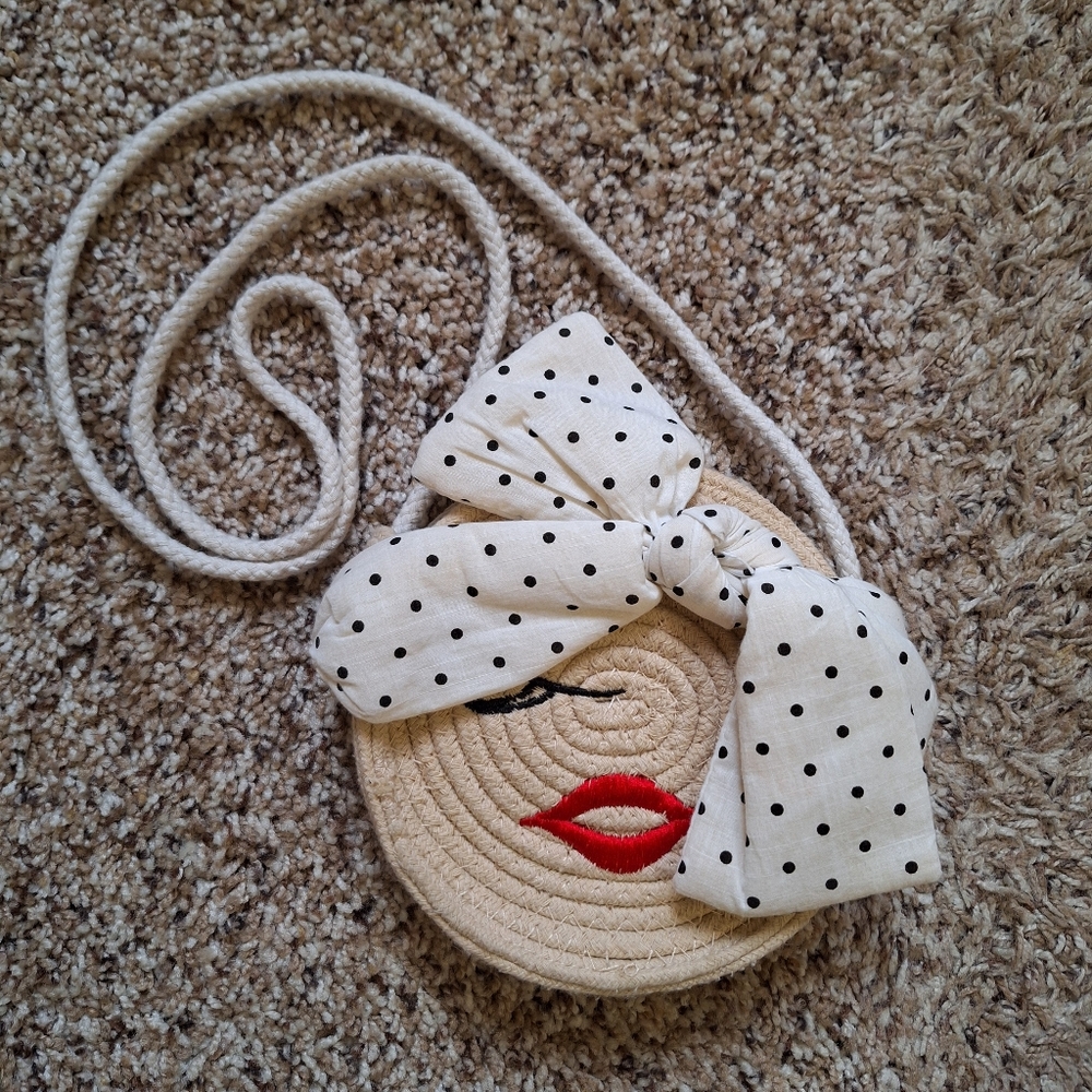 Zara Girls Whimsical Woven Straw Face Crossbody Bag